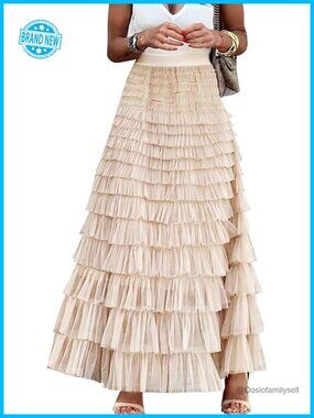 Layered Tulle Maxi Skirt, A-Line, High Waisted, Tiered Ruffled, Tutu Petticoat